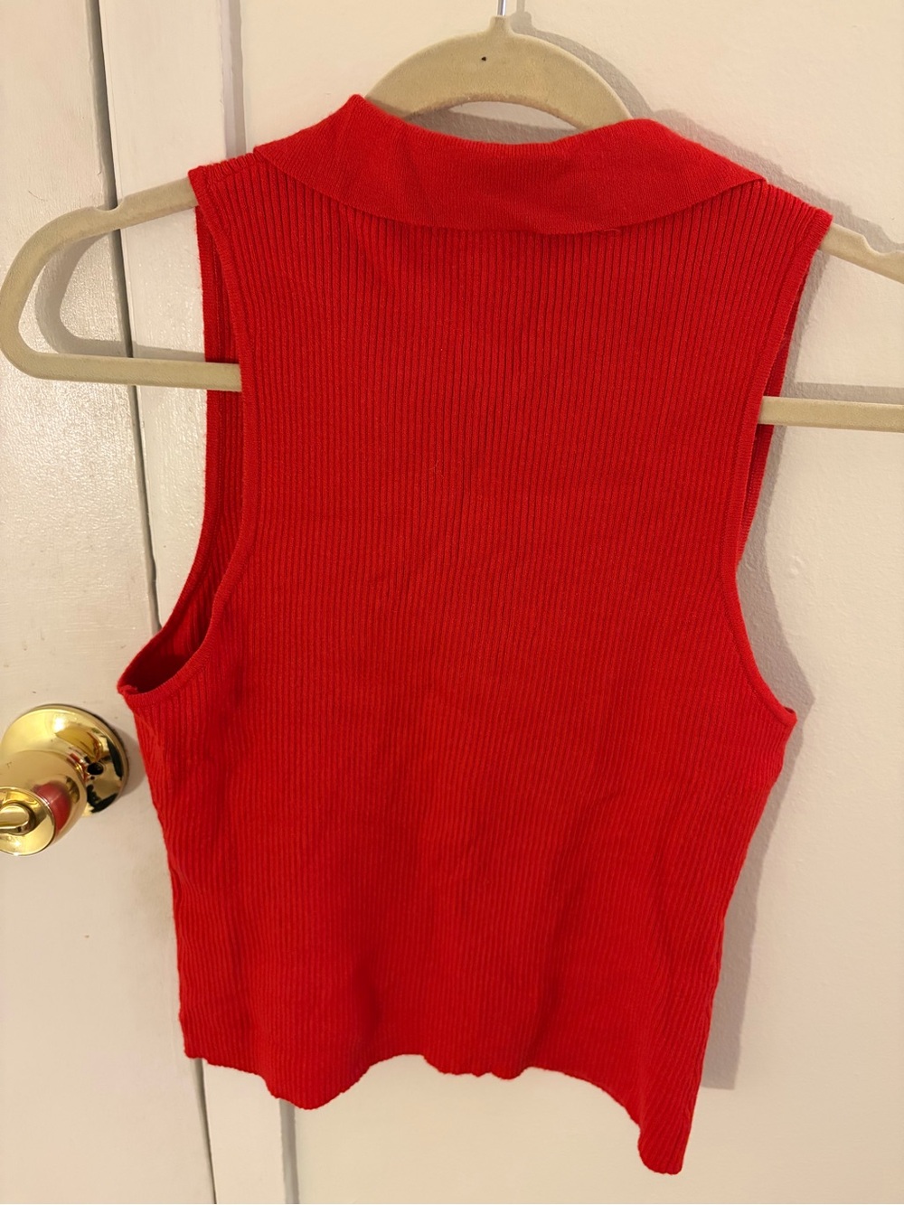 French Connection Bright Red Ribbed Collared Tank - Picture 2 of 3